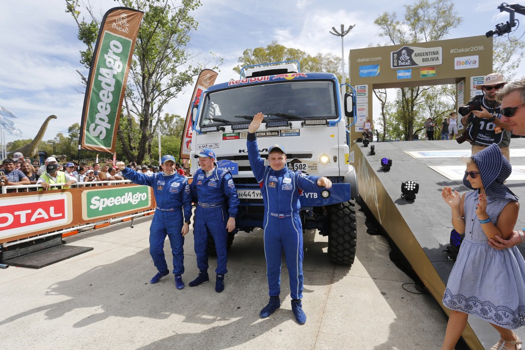 502 NIKOLAEV EDUARD YAKOVLEV EVGENY RYBAKOV VLADIMIR (rus) KAMAZ action during the Dakar 2016 Argentina Bolivia, Start Podium / Podium de Départ Buenos Aires, Prologue from January 2, 2016 at Buenos Aires, Argentina - Photo Gregory Lenormand / DPPI